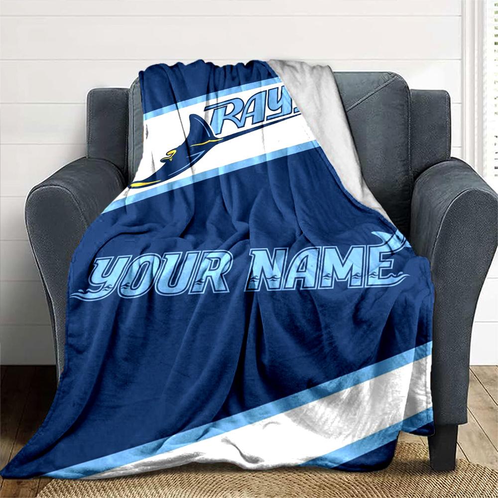 Name Custom Tampa Bay Rays Logo Print Flannel Blanket High Quality Warm Comfortable Cover for All Seasons Perfect for Gifts Home Decor