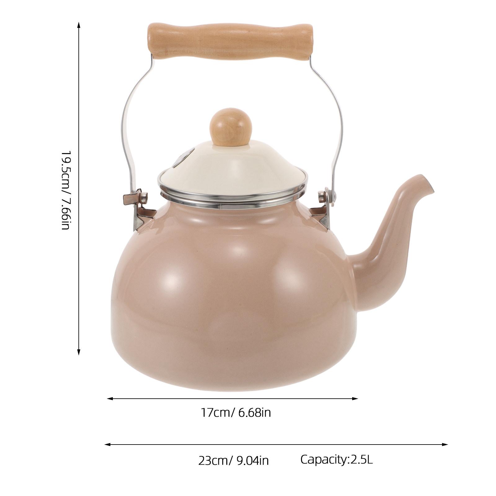 2.6 Quart Enamel Tea Kettle for Stovetop Vintage Porcelain Enameled Whistling Teapot with Wooden Handle Rustic Farmhouse Kitchen кофейный