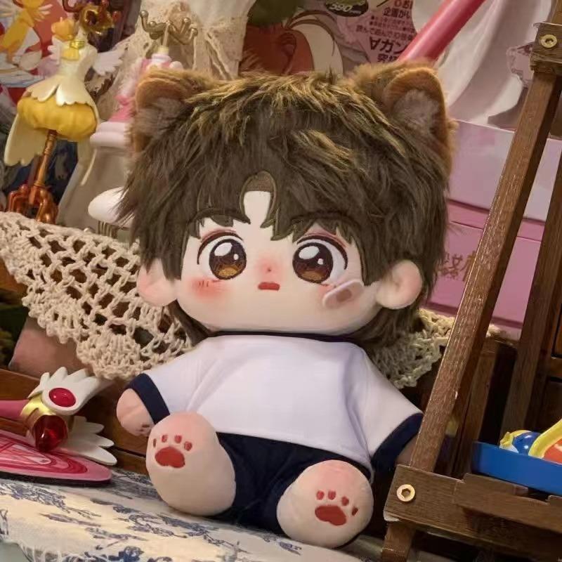 20cm Cute Cotton Dolls Anime Plush Stuffed Customization Figure Wolf Ears Boy Naked Figure Doll Wearable Clothing Dress Up Gifts
