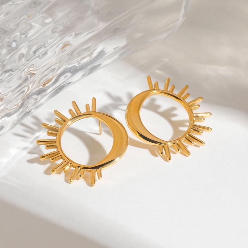 Boucles d'oreilles puces vintage forme soleil lune petites tendance couleur or cuivre mode style punk métal port quotidien femme fille oreille zircon