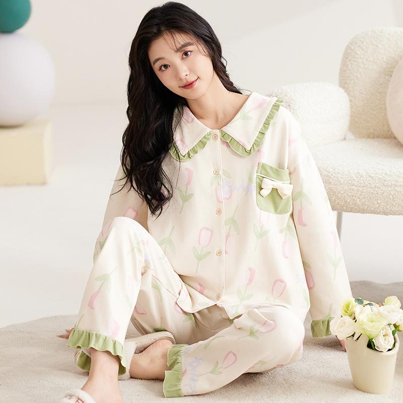 

Розовый милый медведь пижамный комплект для женщин с длинными рукавами и длинными штанами осень-зима кавайная пижама мягкая пижама для девочек уютная хлопковая пижама 2XL