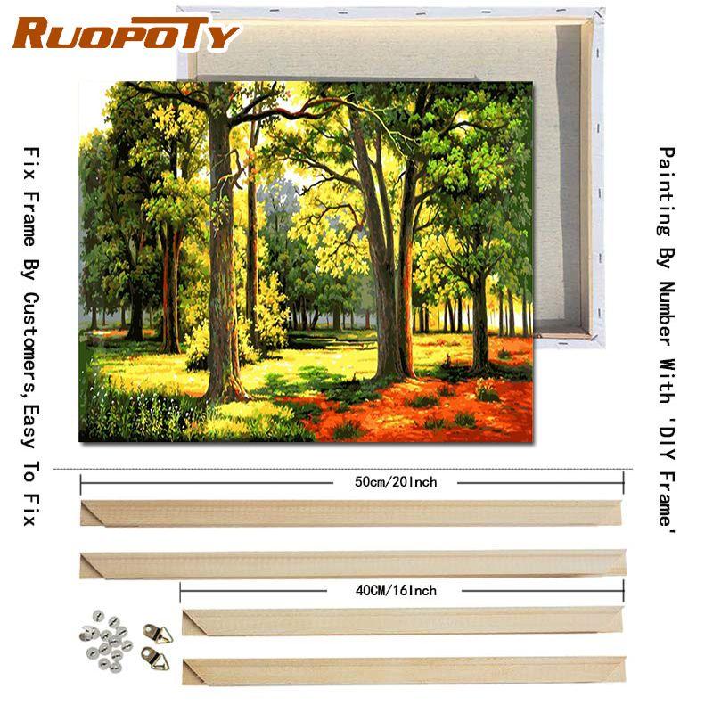 

Ruopoty Лесная картина DIY Набор для рисования по номерам Пейзаж Ручная роспись акриловая краска по номерам Настенная картина для домашнего искусства 40x50 см с рамкой «сделай сам»