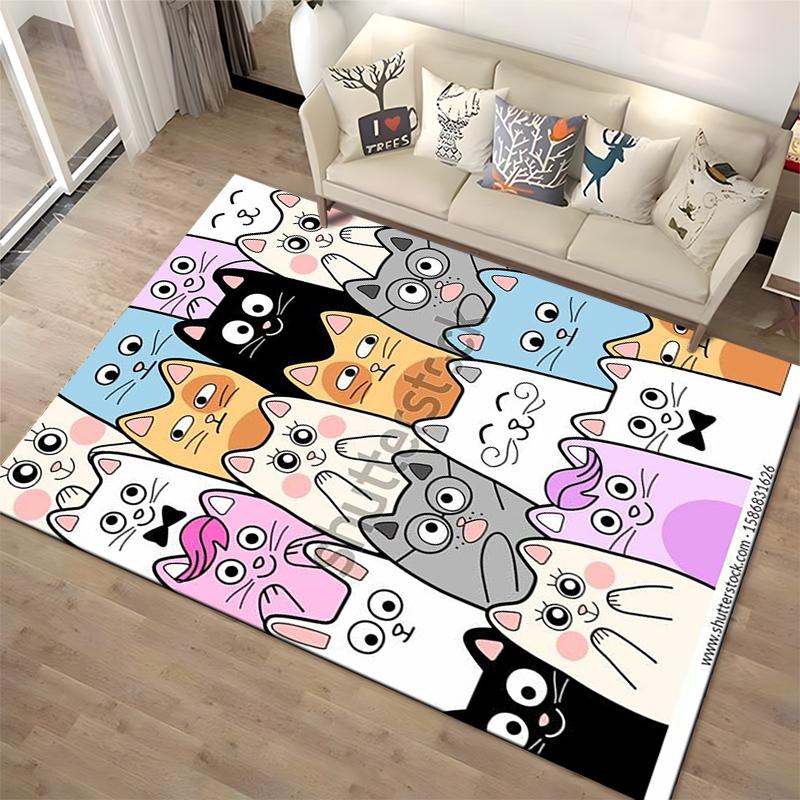 Cartoon Cats Pattern Carpet with Colorful Playful Kittens Design for Home Decor Suitable for use as an anti-slip for room and bedroom sofas