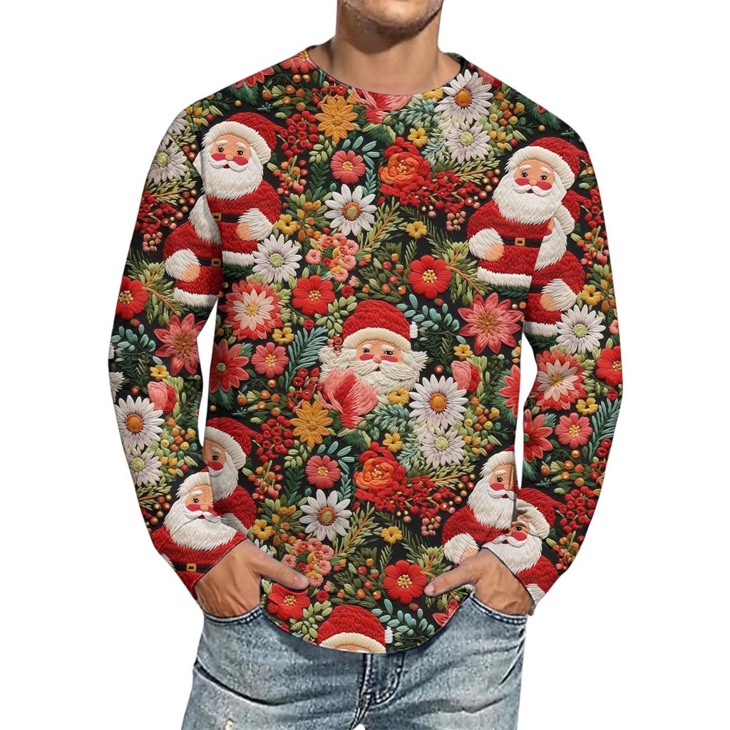 Men's Christmas Printed Imitation Cotton Long-sleeved Shirt