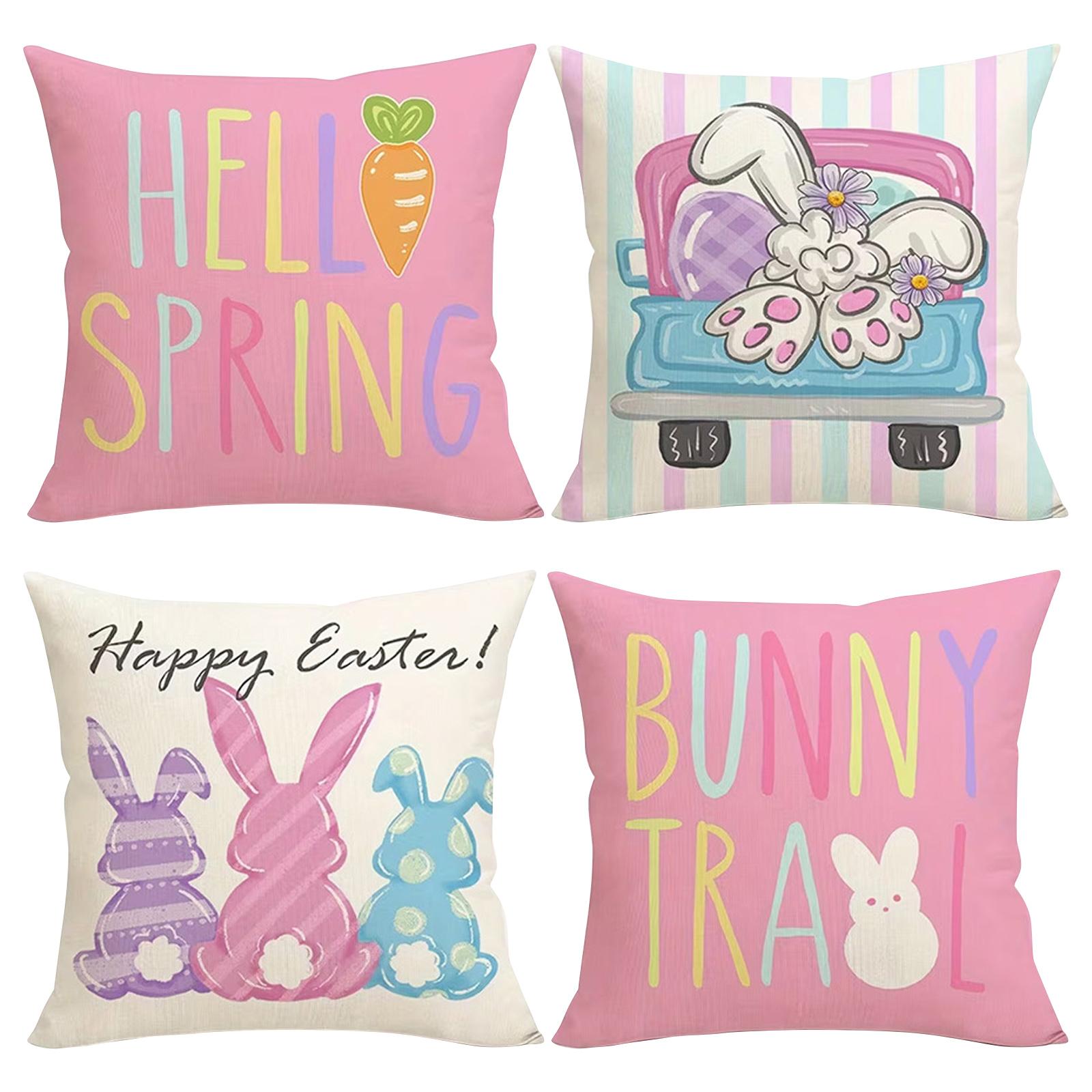 Пасхальная наволочка из короткого плюша с принтом с кроликом и морковкой для декора дивана One Size 1370₽