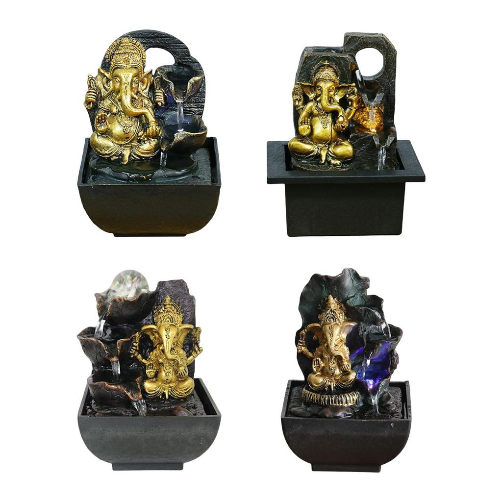 Ganesha Statue Tabletop Water Fountain Buddha Sculpture Elephant Hindu God Figurine Handmade Water Feature for Home Decor Crafts