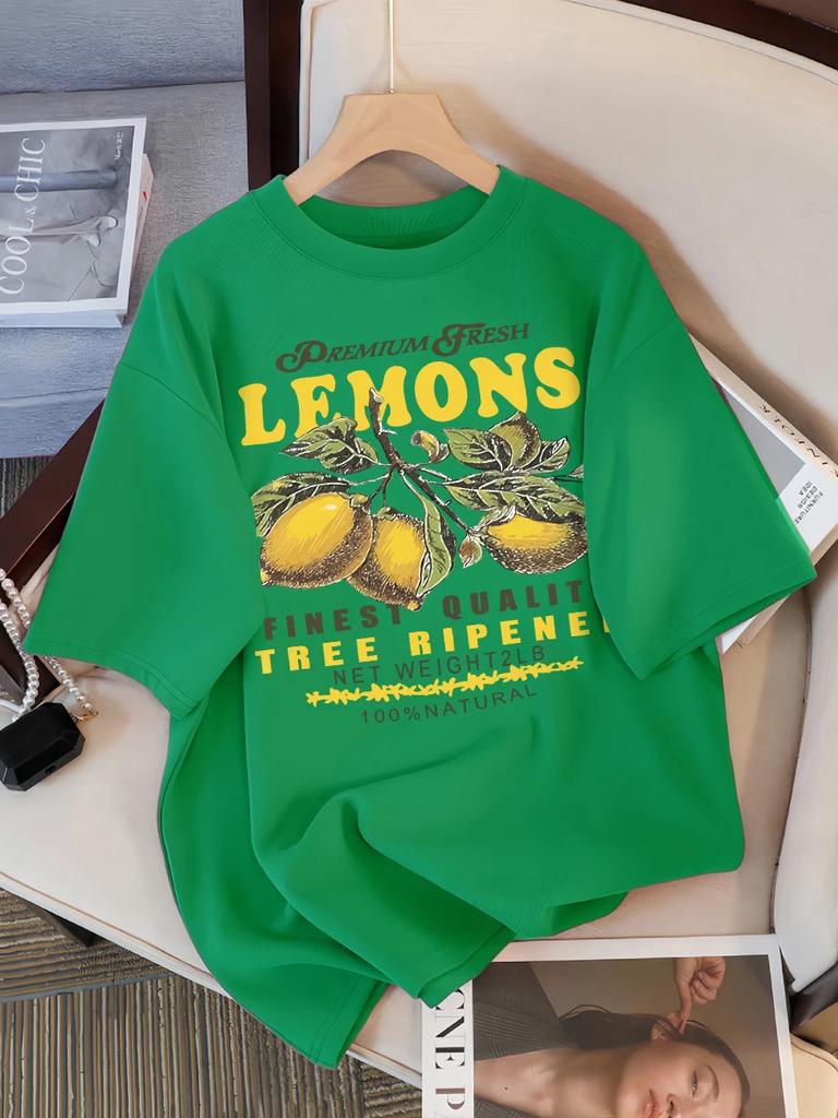 ZX Tee Lemons Fruits Premium Fresh Printing T Shirt Woman Loose Sportswear O-Neck Casual T Shirts Loose All-Match Short Sleeve