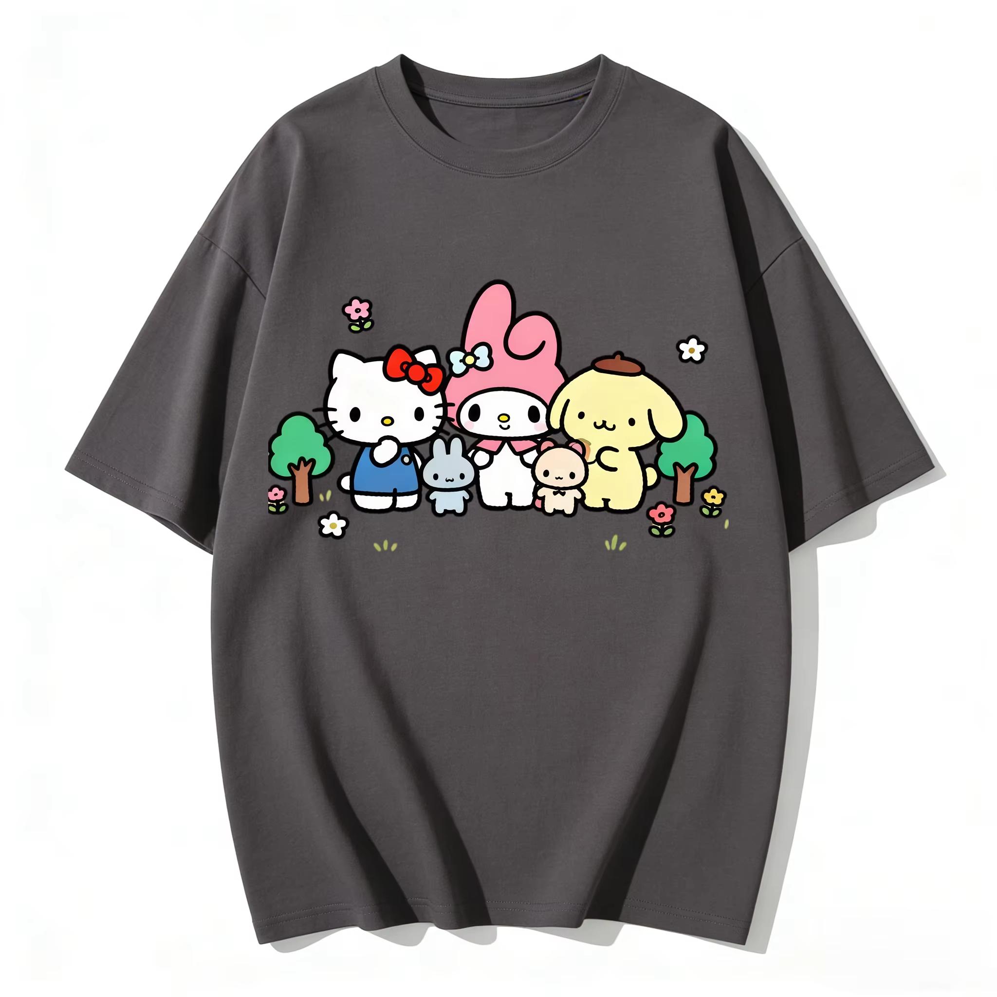 

Summer Cute Sanrio Characters Group Print Tshirt Casual Short Sleeve Tee for Mom and Daughter Sweet Family Matching Outfits Top S