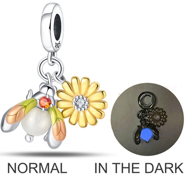 Copper Romantic Lover In Spring Charms Beads Colorful Flower Butterfly Dangle Fit Original Bangle Bracelet Diy Jewelry Gift