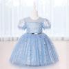 2025  Summer Dresses For Girls Kids Baby Ruffle Lace Pageant Party Wedding Sequin Sparkling Tulle Dress Short Sleeve Princess