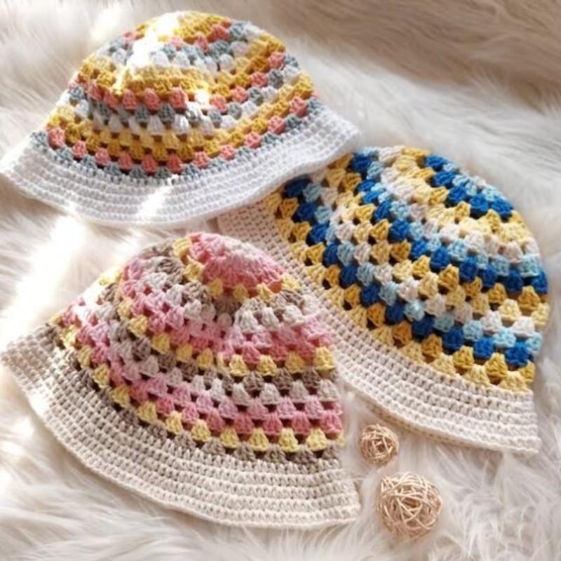 Neue Fischerhüte für Damen und Herren, handgestrickte gestreifte Pullovermützen, modische und vielseitige Wollmützen für Damen