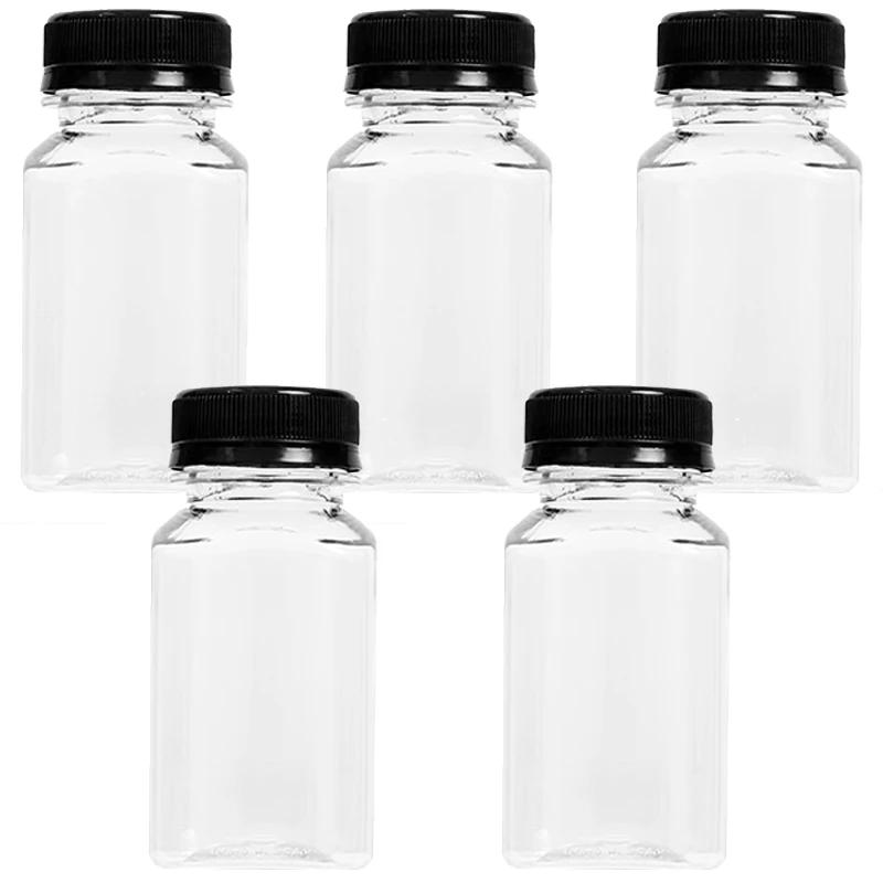 10/1x Transparent Juice Bottles with Caps Empty Clear Containers with Seal Lids for Home DIY Smoothie Milk Water Other Beverages