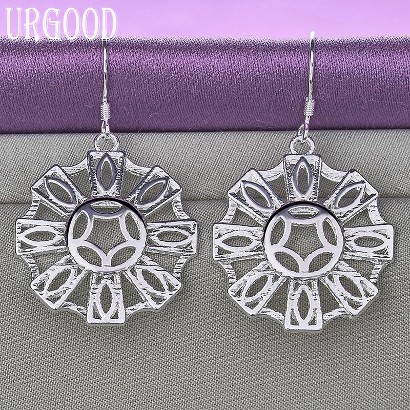 925 Sterling Silver Round Star Dropped Earrings Fashion Jewelry