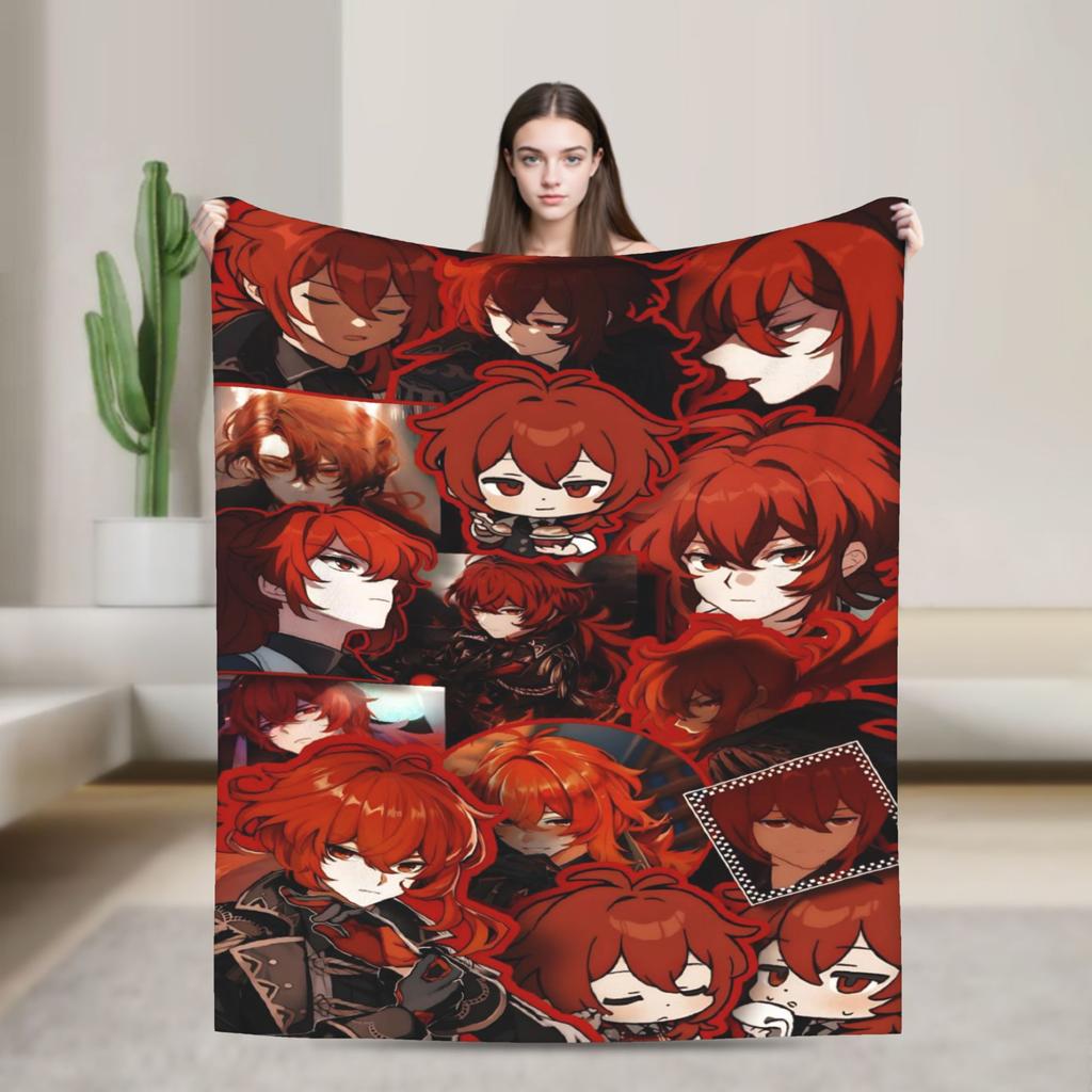 Genshin Impact Diluc Game  Flannel Blankets  Soft Throw Blanket for Outdoor Picnic Novelty Bedspread Sofa Bed Cover