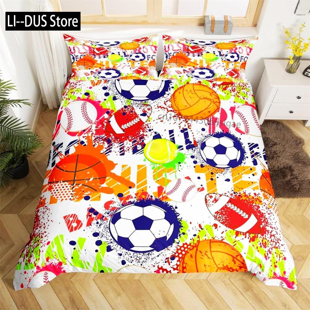 Flame Soccer Duvet Cover Set Football Polyester Comforter Cover For Kids Teens Boys Soccer Lover Bedding Set Bedroom Decoration