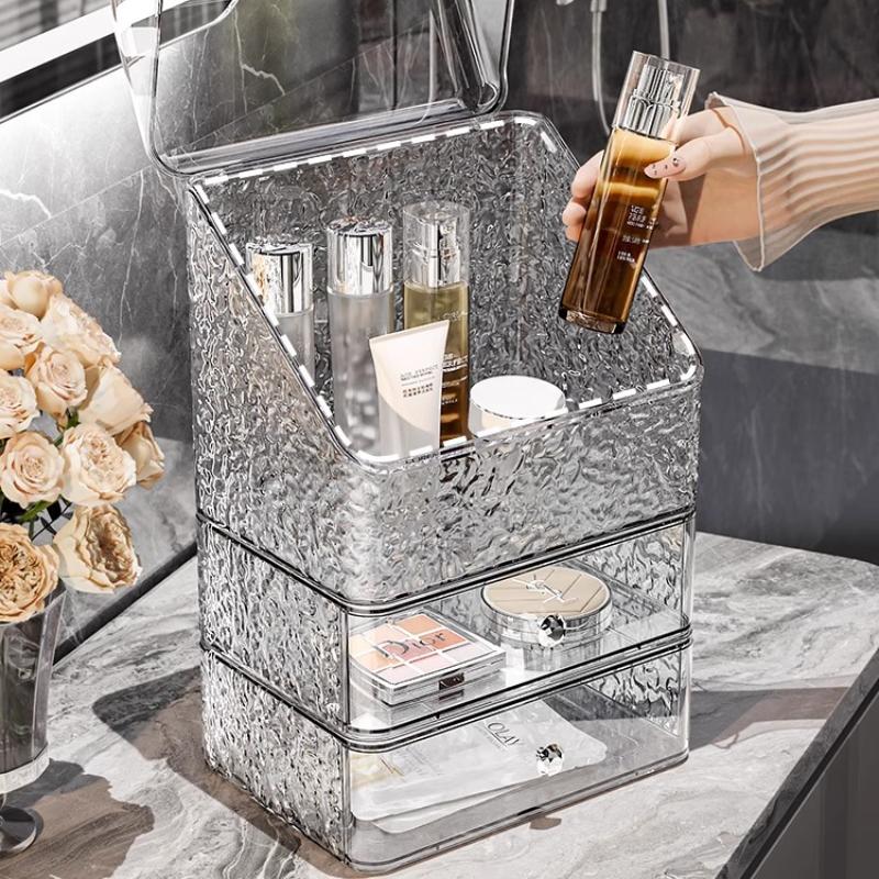 Acrylic Luxury Cosmetics Storage Box Organizer Table Transparent Dust-proof Makeup Lipstick Drawer Tall Cosmetics Organizer Case