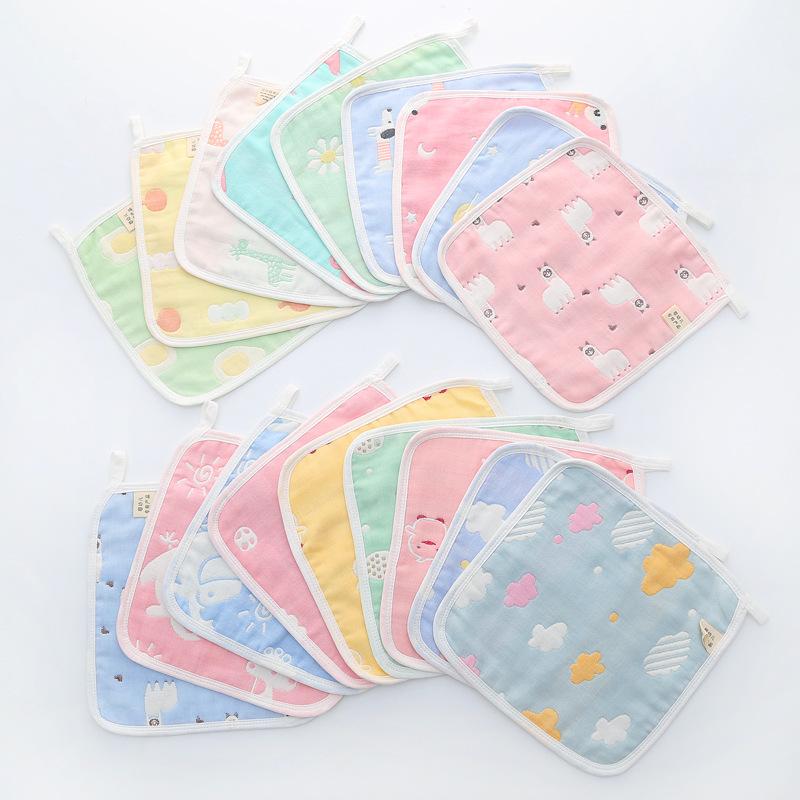 6 Layer Pure Cotton Gauze Baby Burp Cloth Cartoon Jacquard Square Towel For Infant Kids Face And Hand Washing