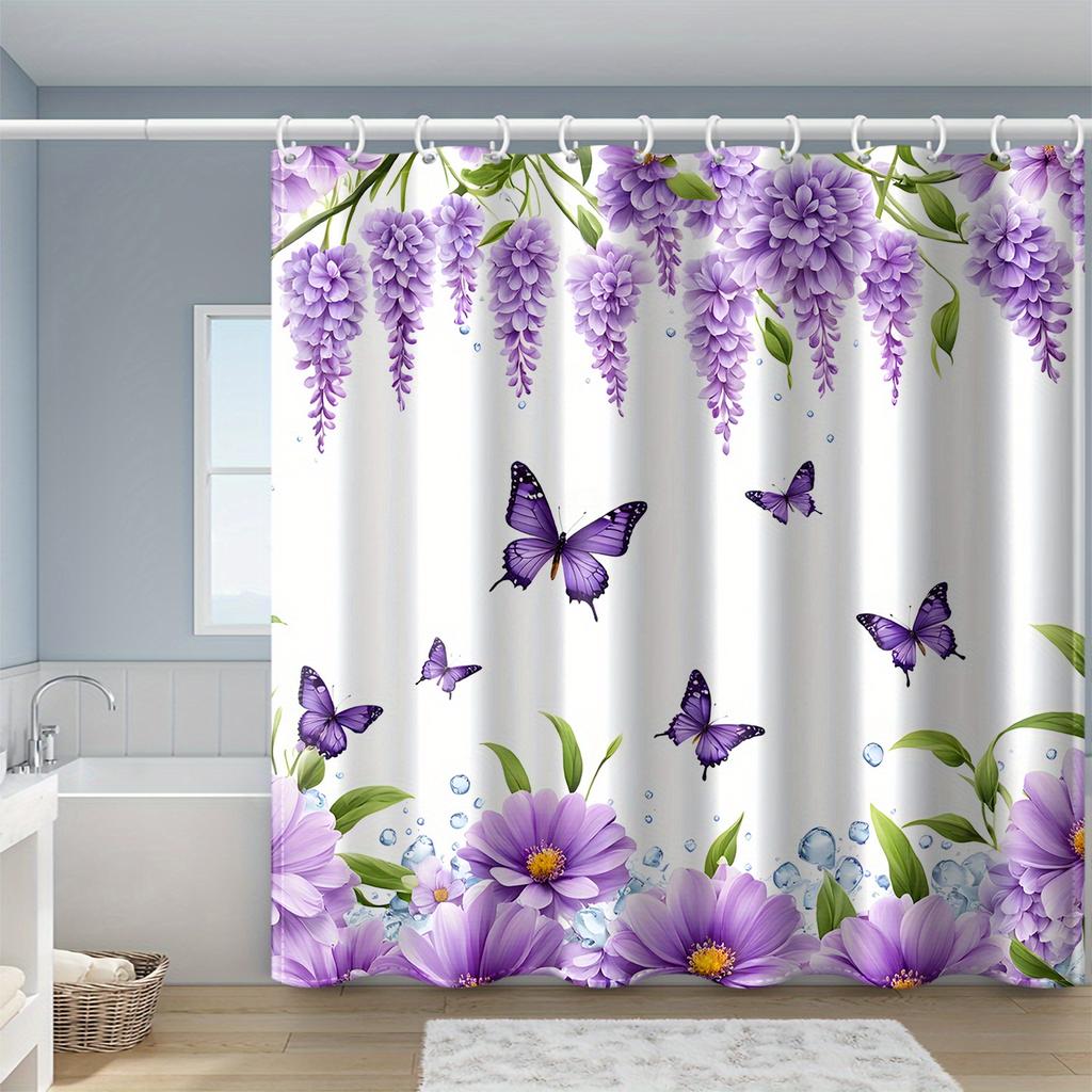 Reusable Shower Curtain With Hooks Mildew Proof For Bathtub And Shower Enclosures