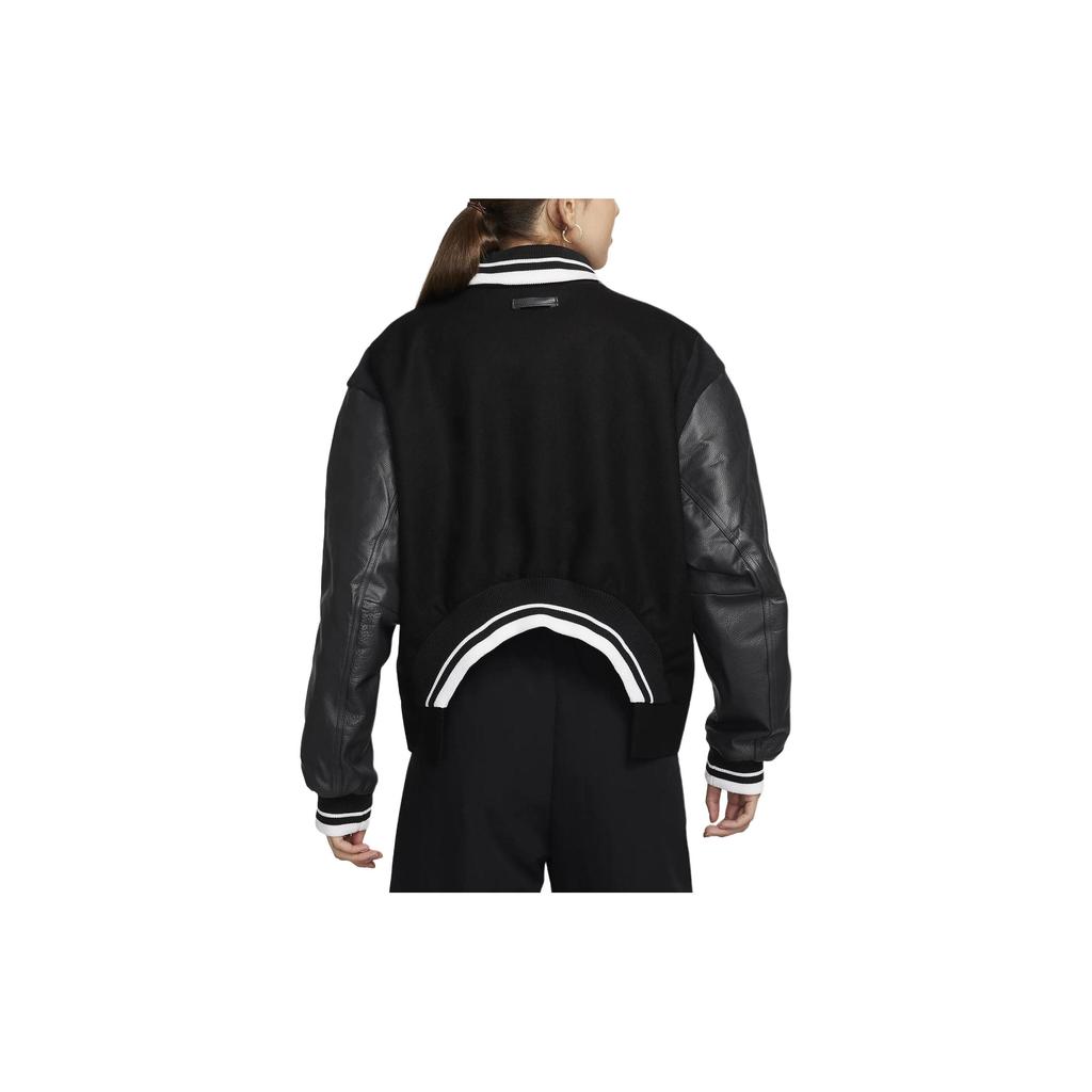 Nike Sportswear Solid Color Spliced Fabric Casual Long Sleeve Jacket Women Jackets Black FZ5734-010