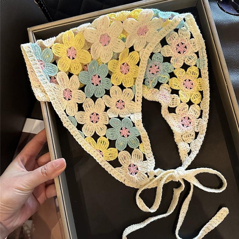 

Вязаная треугольная повязка на голову, милая маленькая вишенка, повязка на голову во французском пасторальном стиле, полотенце, вязаный крючком цветок, платок