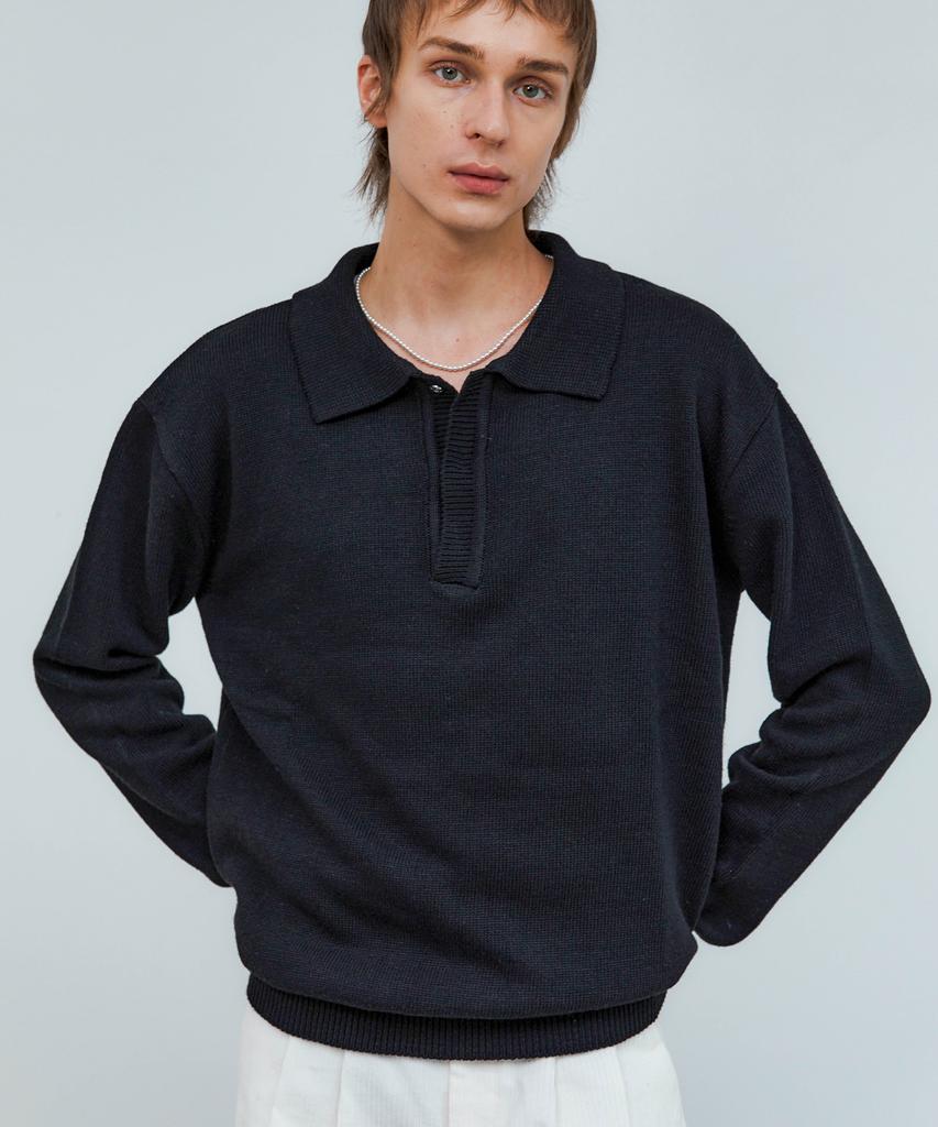 TRIP LE SENS Hidden Snap Collar Knit_Black