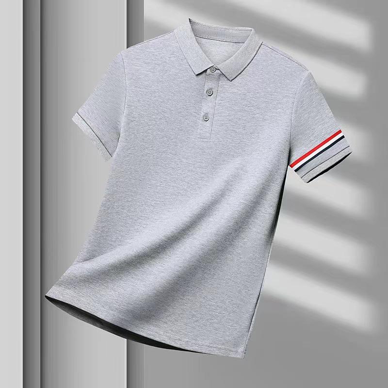 Cotton Short-Sleeved Lapel T-shirt Men's Summer New Fashion Casual Striped Half Sleeve Polo Shirt Men's Clothing