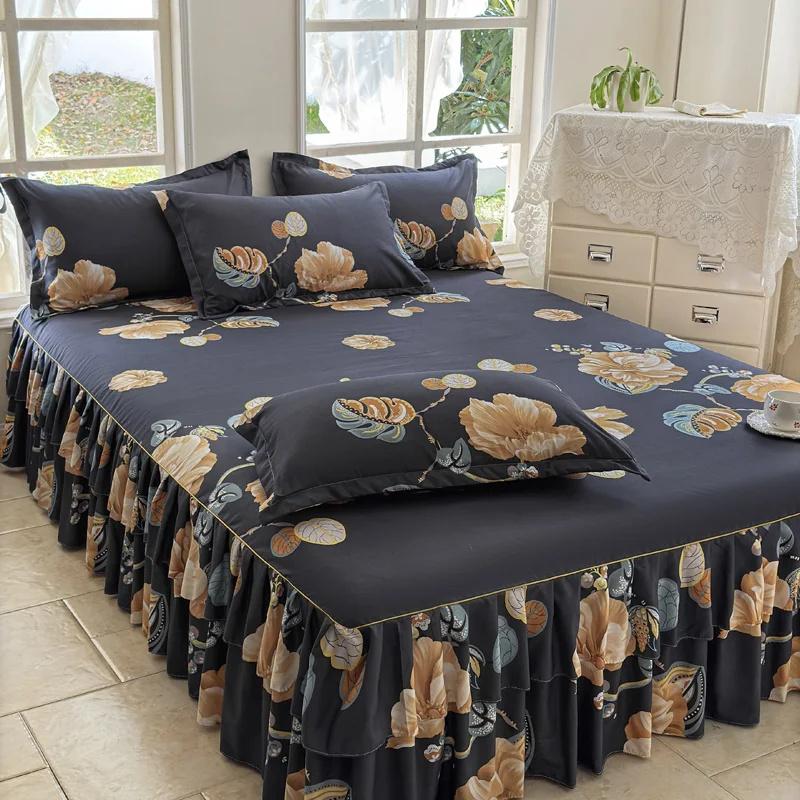 Ruffle Skirt Bedspread Home Textile Printed Bed Skirt Bedroom Coverlets Bedspreads Sheets Dust Cover Bedding 3PCS/Set