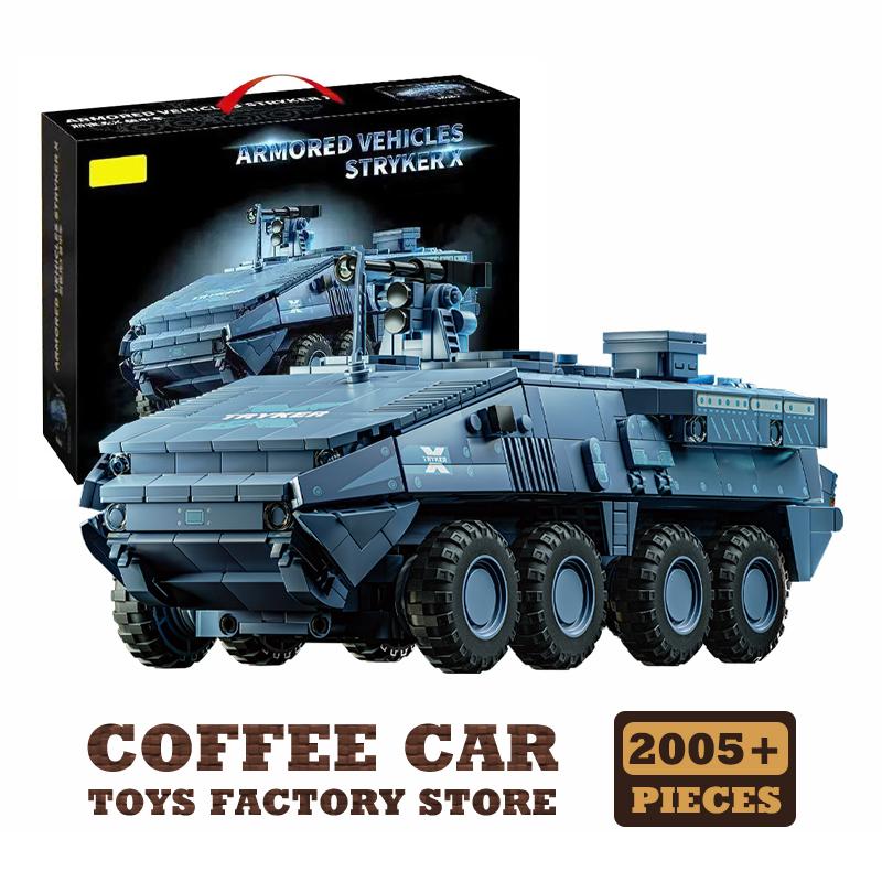 Non-Toxic New Stryker Armored Vehicle Moc Bricks Puzzle Toys Ww2 Military Tank Building Blocks Soldier Cars 3D Model Adult Children Kids Gifts
