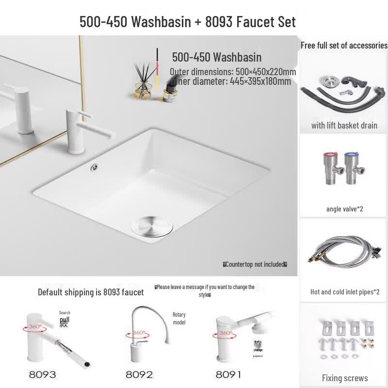 Aokewen 50x45cm Deep Ceramic Undermount Sink with Faucet