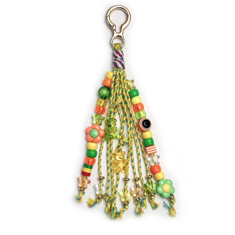 1Pcs Colorful Flower Bead Pendant Key Ring Boho Handmade Beaded Tassel Keychain For Women Backpack Purse Accessory Gift