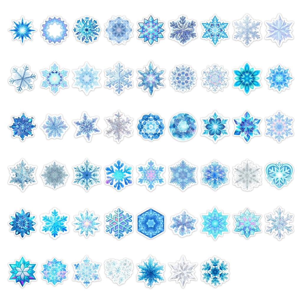 50pcs Snowflake Crystal Cartoon Stickers for Christmas Decoration, Laptop, and DIY Planner