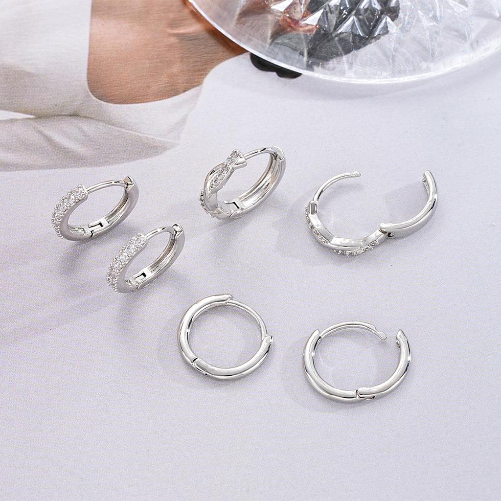 6PCS Simple Crystal Hoop Earrings for Women Gold Silver Color Cartilage Stackable Earrings Sets Female Party Accessories Jewelry
