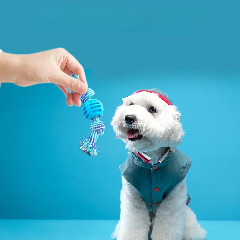Dog Toy Cotton Rope Double Knot Ball Bite Resistant Teeth Cleaning Toy Ball Pet Toy Bite Resistant  Dog Toys for Small Dog
