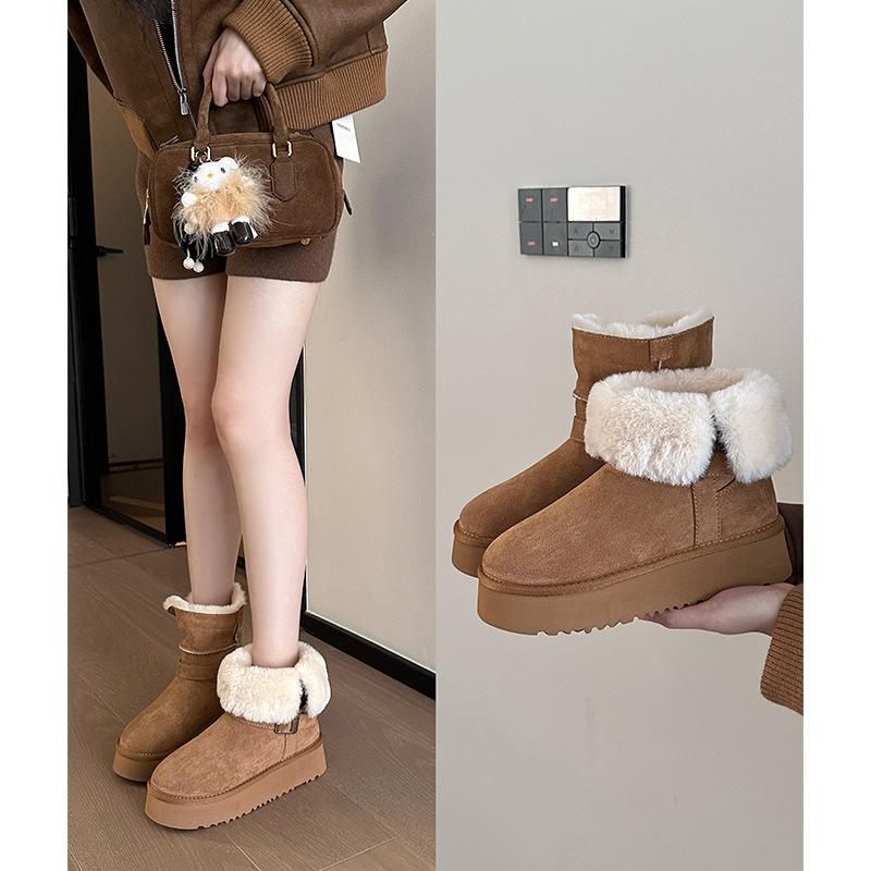 Welfare King fried model~ leather thick-soled thickened velvet warm snow boots women's 2025 winter new Mao Mao cotton shoes