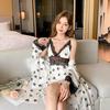New Sexy Suspender Women's Spring and Summer Ice Silk Nightdress Two-piece Set Lace Hollow Pure Desire Wind Loungewear Live Broadcast