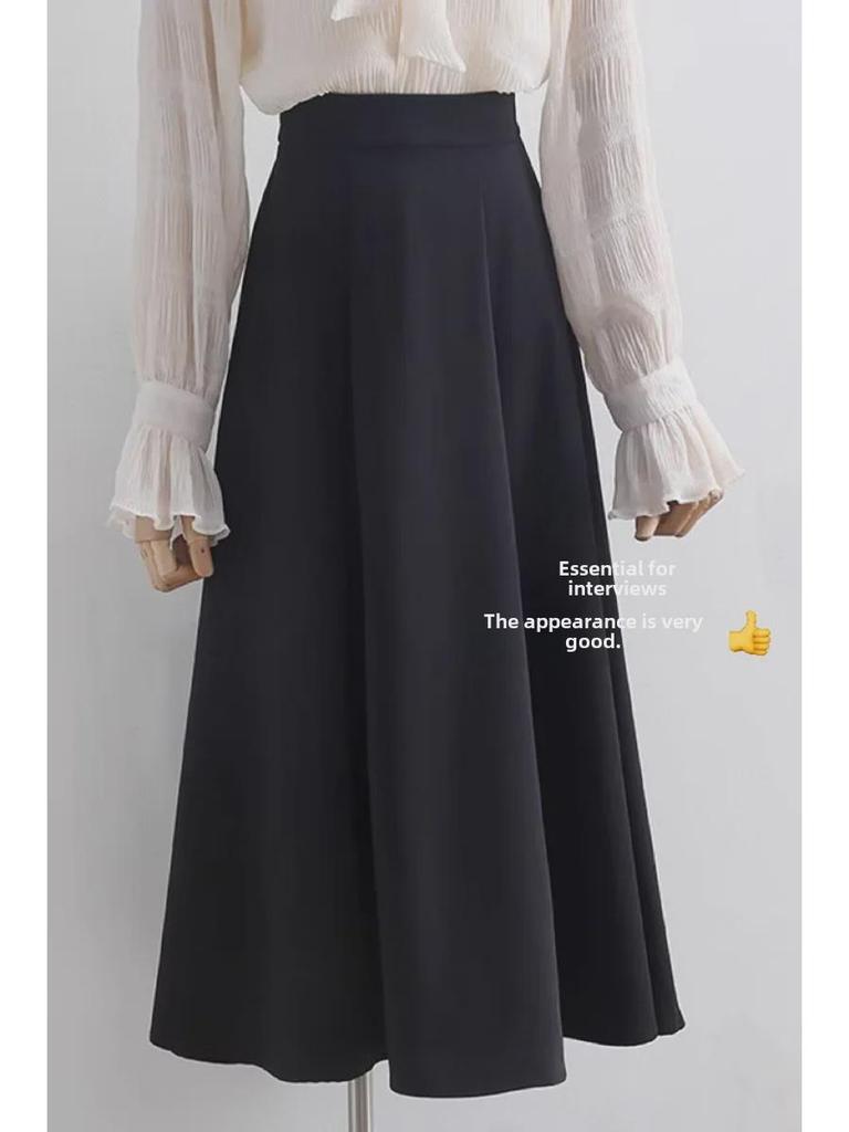 Fustă neagră A-line slim cu talie înaltă de mărime mare pentru femei