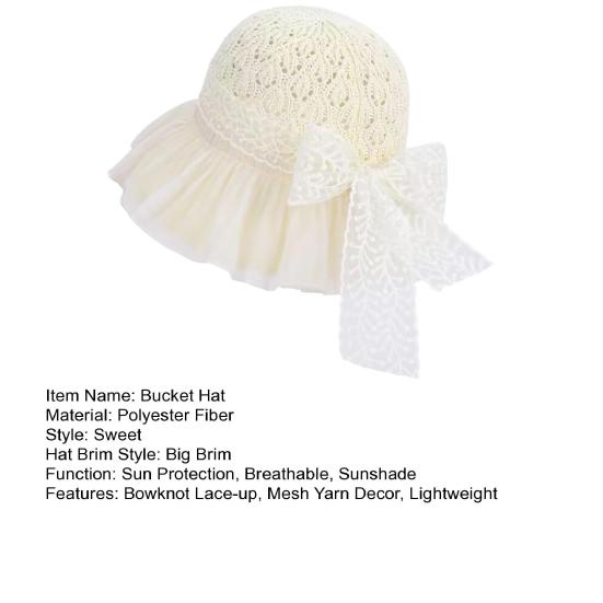 Hat High-Density Sunscreen Fabric Wide Brim Fisherman Hat Bowknot Lace-up Mesh Yarn