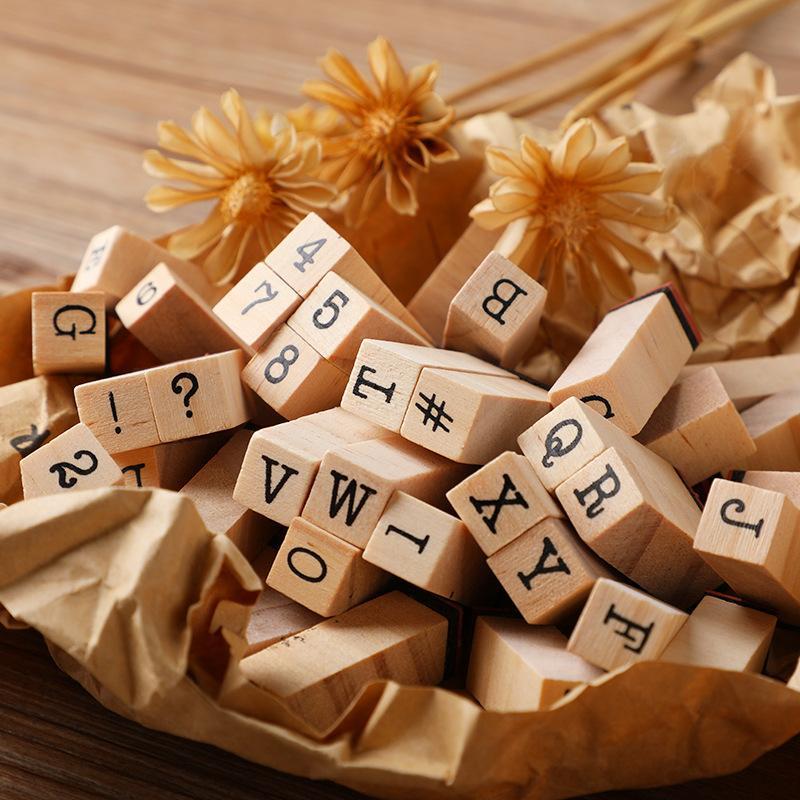 40Pcs Alphabet Stamps Vintage Wooden Rubber Letter Standard Stamp Set For Craft Card Making Planner Scrapbooking Journals