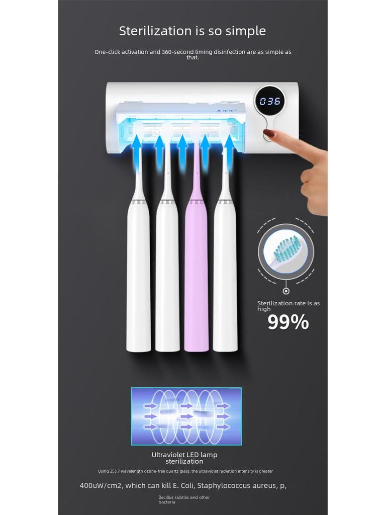 UV sterilizátor zubných kefiek s držiakom na stenu