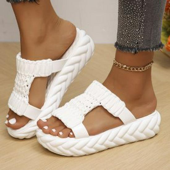 Women's Plus Size Lightweight Woven Slippers - Thick-Soled, Wool, Round-Toe Sandals, European & American Casual Style