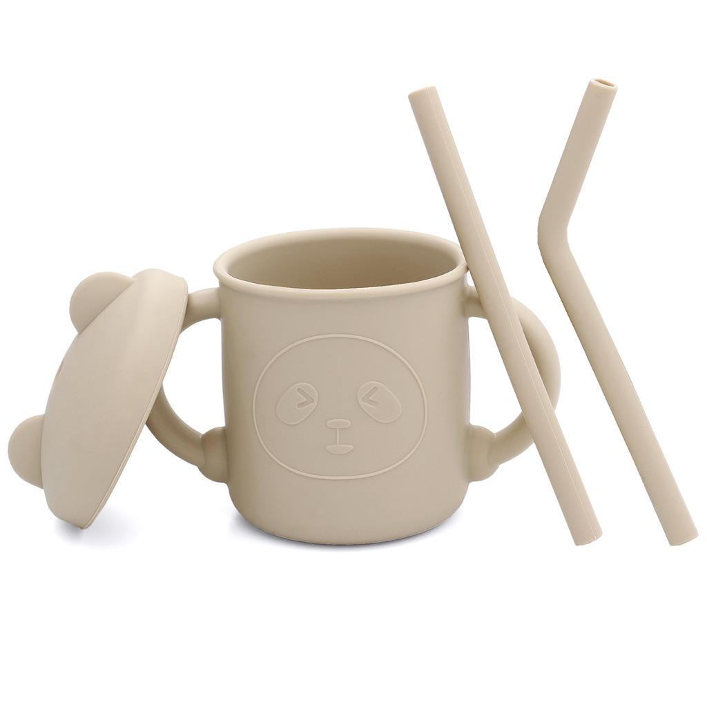 Cute Children's Silicone Water Bottle with Straw Multi-functional Baby Leak-proof Training Cup