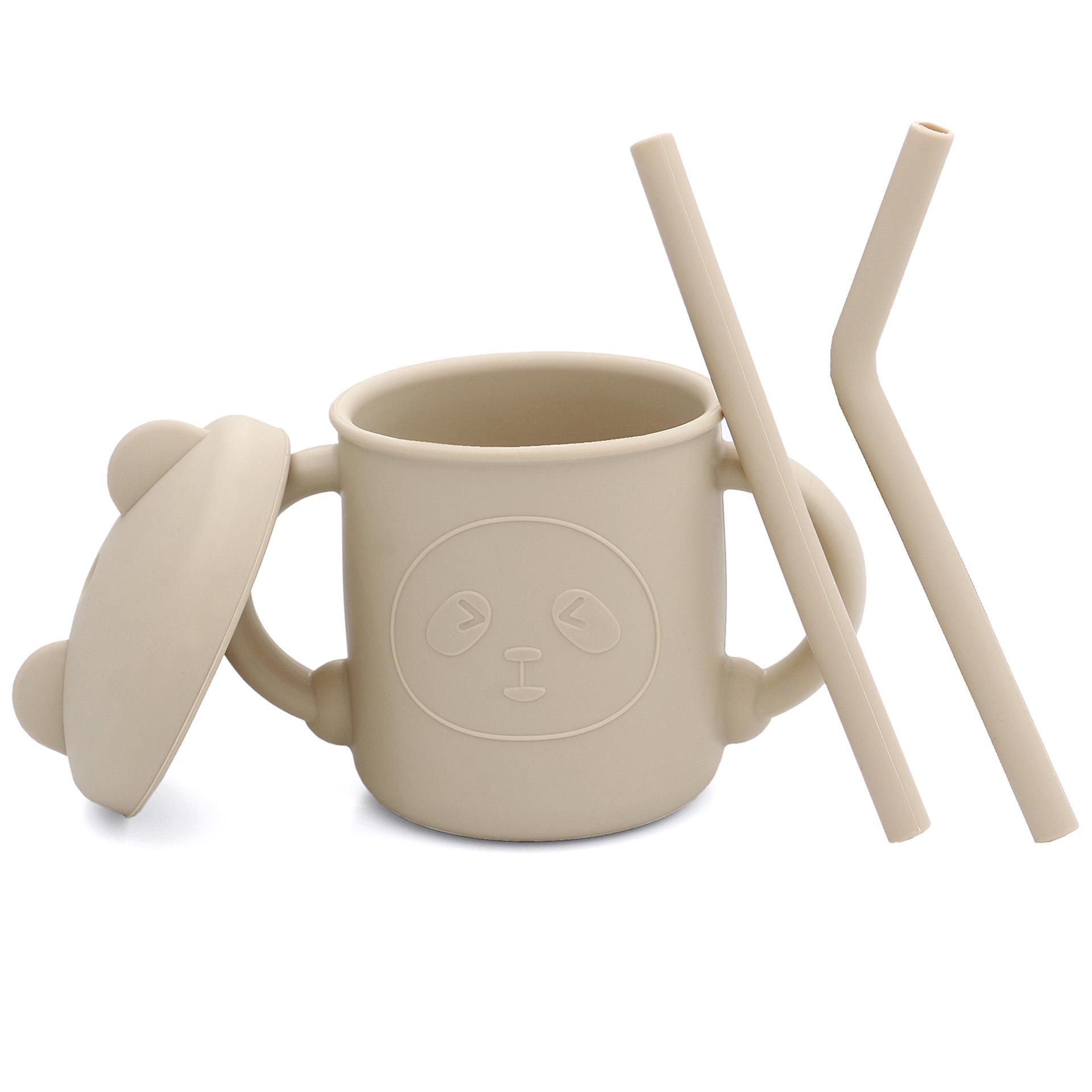 

Милая детская силиконовая бутылка для воды с трубочкой, многофункциональная детская герметичная тренировочная кружка S:(220ml) слоновая кость