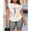 Women's Summer 2-piece Printed Round Neck Short-sleeved Shorts Suit