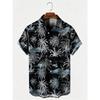 Men's Hawaiian Style Island Coconut Tree Short Sleeved Shirt with Full Print Collar Buttons, Beach Vacation Shirt
