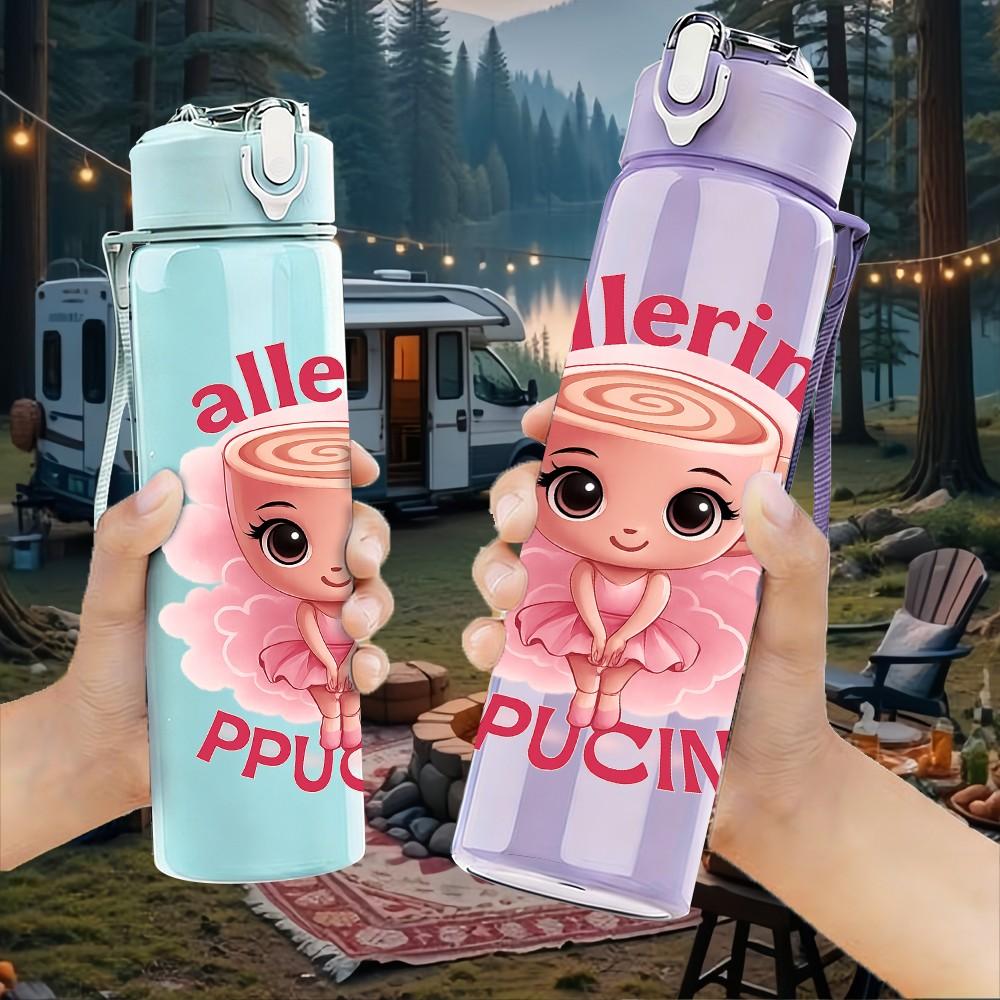 1PC Ballerina Puccina Slogan Print 750ml Color Plastic Sports Water Bottle Leakproof Flip Straw Lid Suitable for Sports Office Home Use