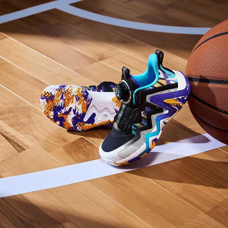 Anta Kids Reverse Scale Fabric Professional Basketball Shoes Comfortable Shock Absorption Low Top Kids sneaker Black Blue 312439955-3