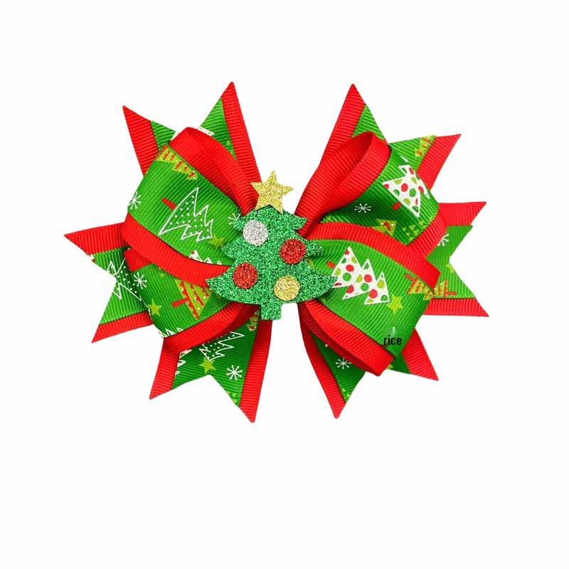 Dwuwarswowy brokatowy klips do włosów choinka dla dzieci