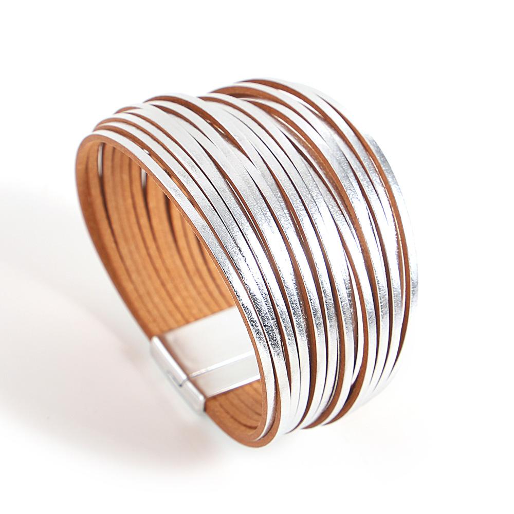 Bracelet Tendance Coloré en Cuir pour Femmes Hommes Boho Multicouche Bandes Fines Wrap Large Jonc Bracelets Bijoux de Fête Cadeaux