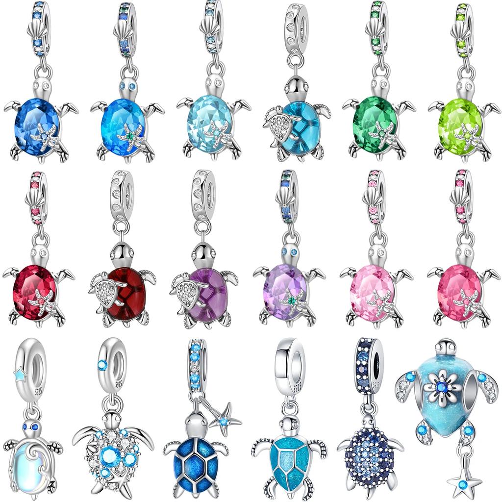New Summer Murano Glass Sea Turtle Dangle Charm Colorful Crystal Pendants Fit Original Bracelet Copper Fine Jewelry