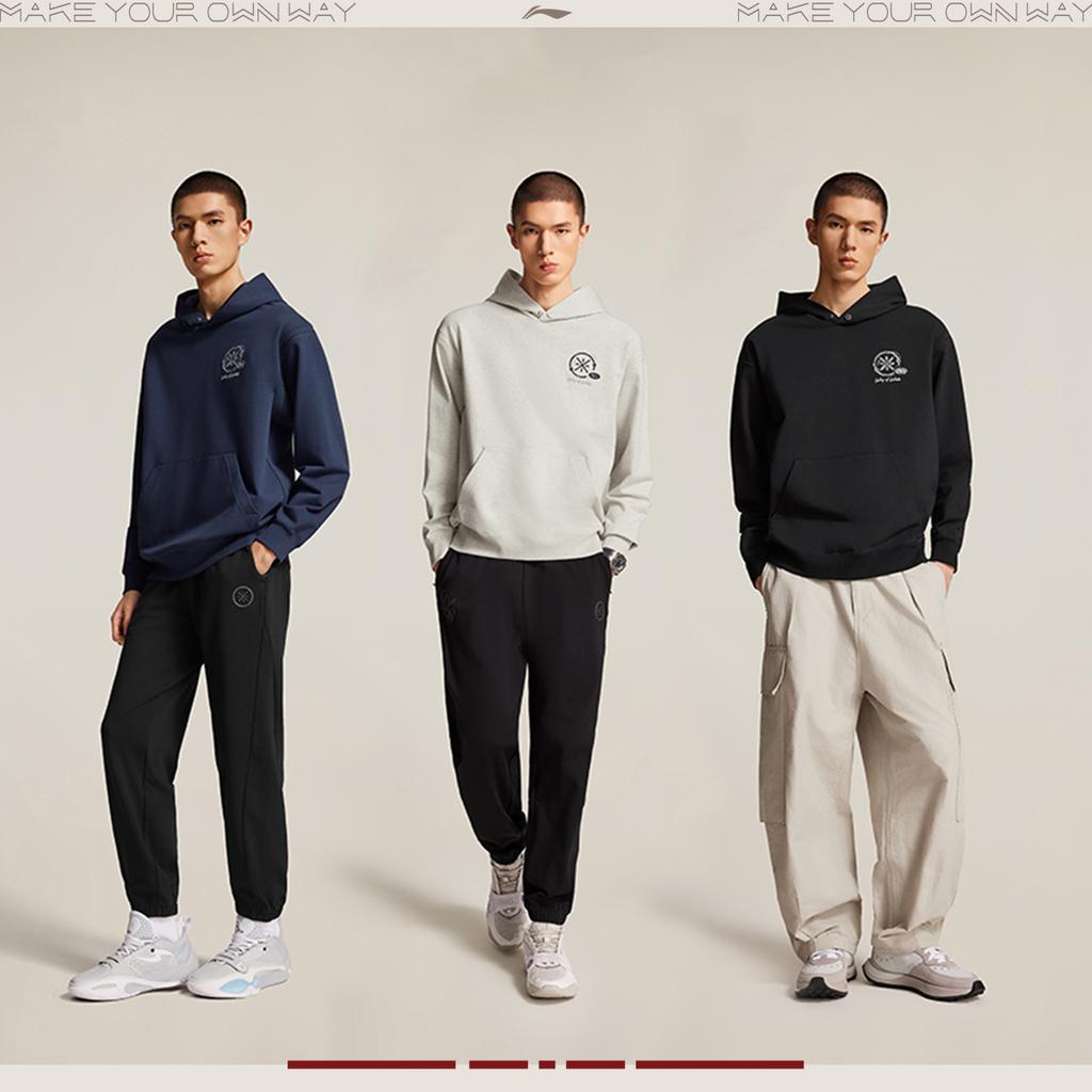Li Ning Wade Sweatshirts Men's Heather Gray Tile Gray Hooded Moderate AWDW011-6